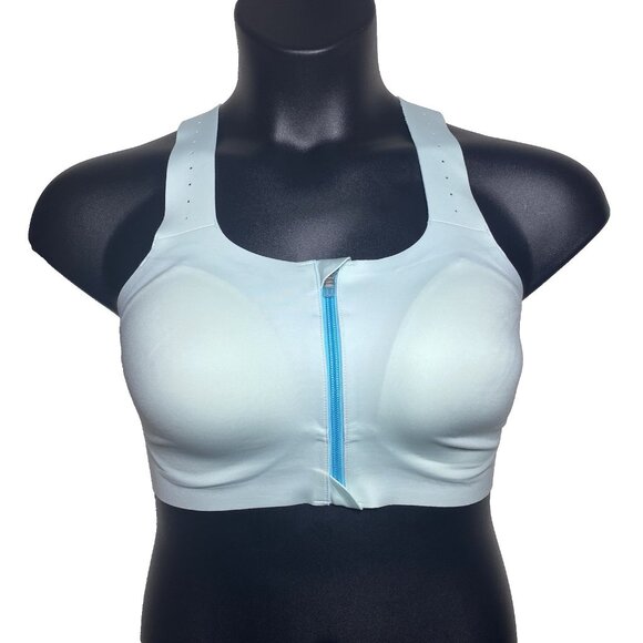 Brooks 36DD/E Dare Zip Front Run Bra 2.0 Ice Blue Vivid Teal Molded Sports Bra - Picture 11 of 11